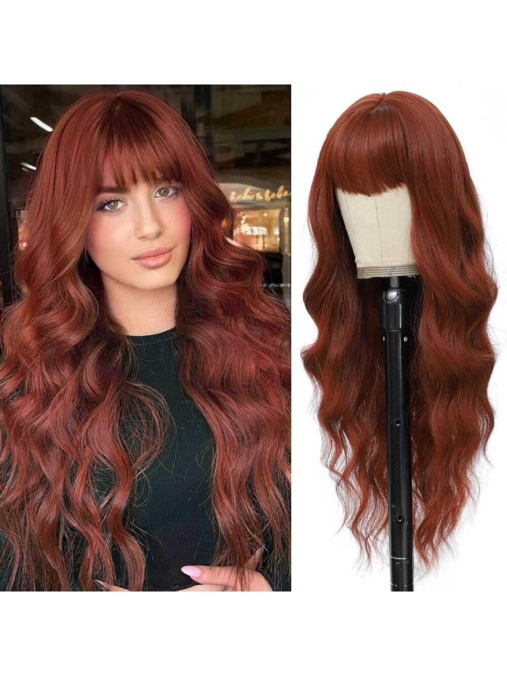 Women's Auburn 26 Inch Natural Looking Heat Resistant Synthetic Wigs Bangs
